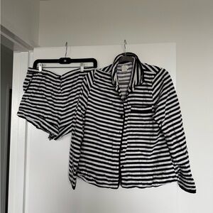 Kate Spade Black and White Striped Pajama Set
